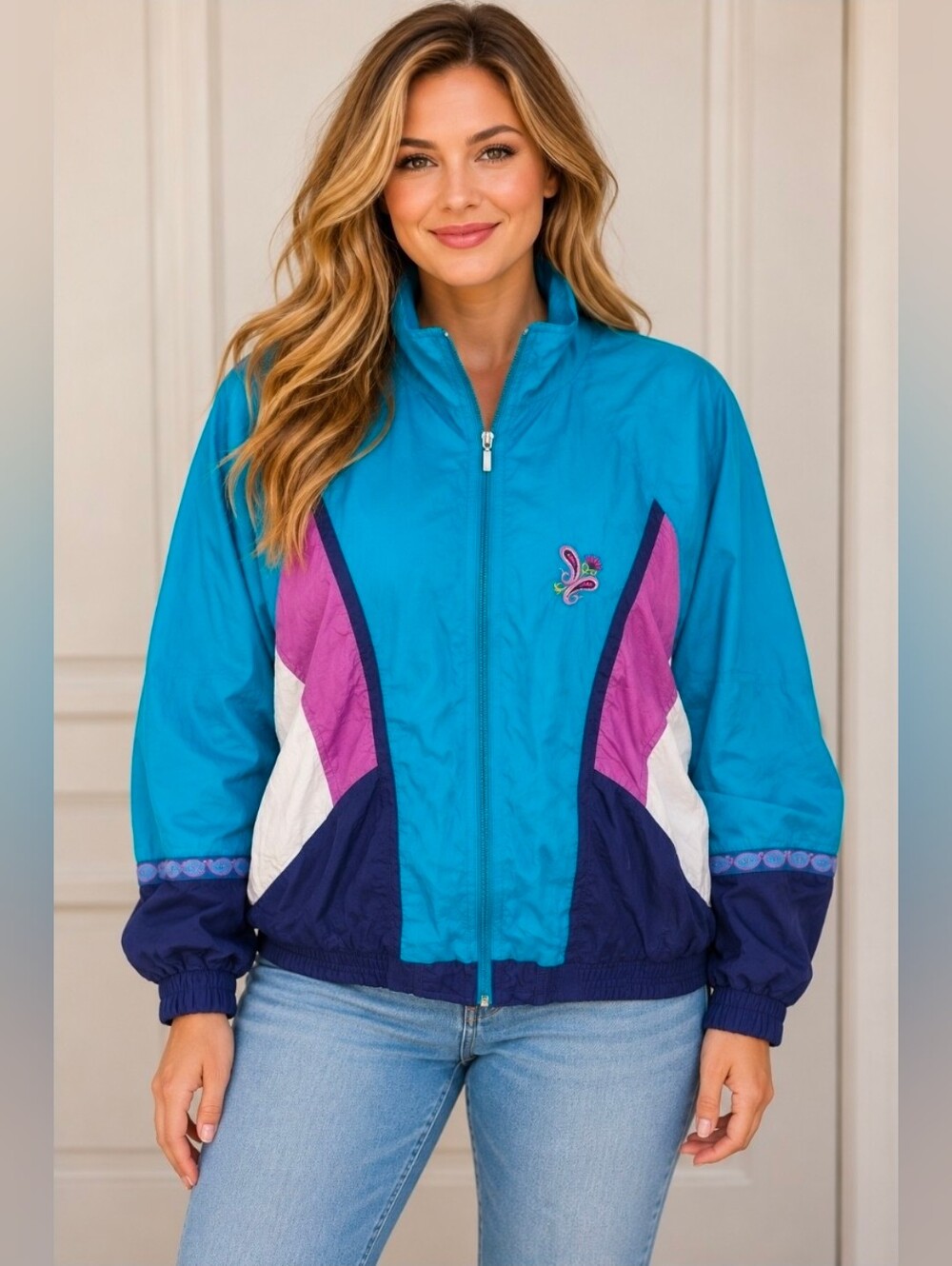 Bold Spirit Teal and Purple Colorblock Women's Bomber Jacket